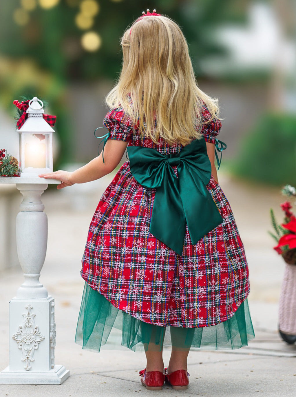 Snowflake Magic Plaid Christmas Dress Mia Belle Girls Snowflake Magic Plaid Christmas Dress Mia Belle Girls