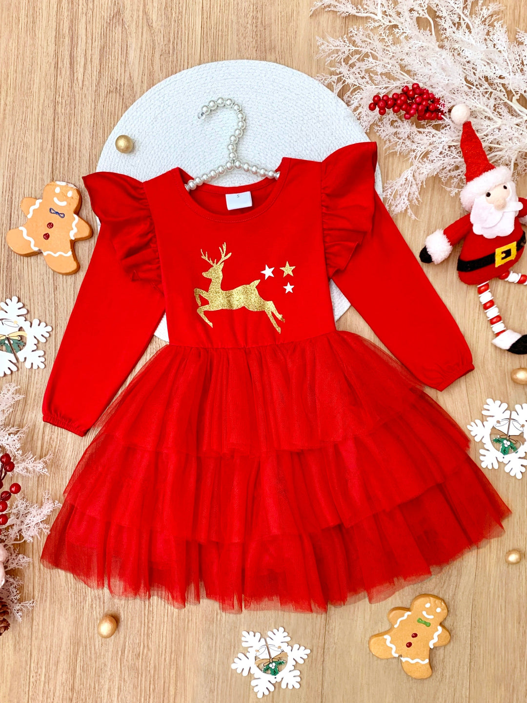 Golden Reindeer Ruffled Tutu Dress Mia Belle Girls