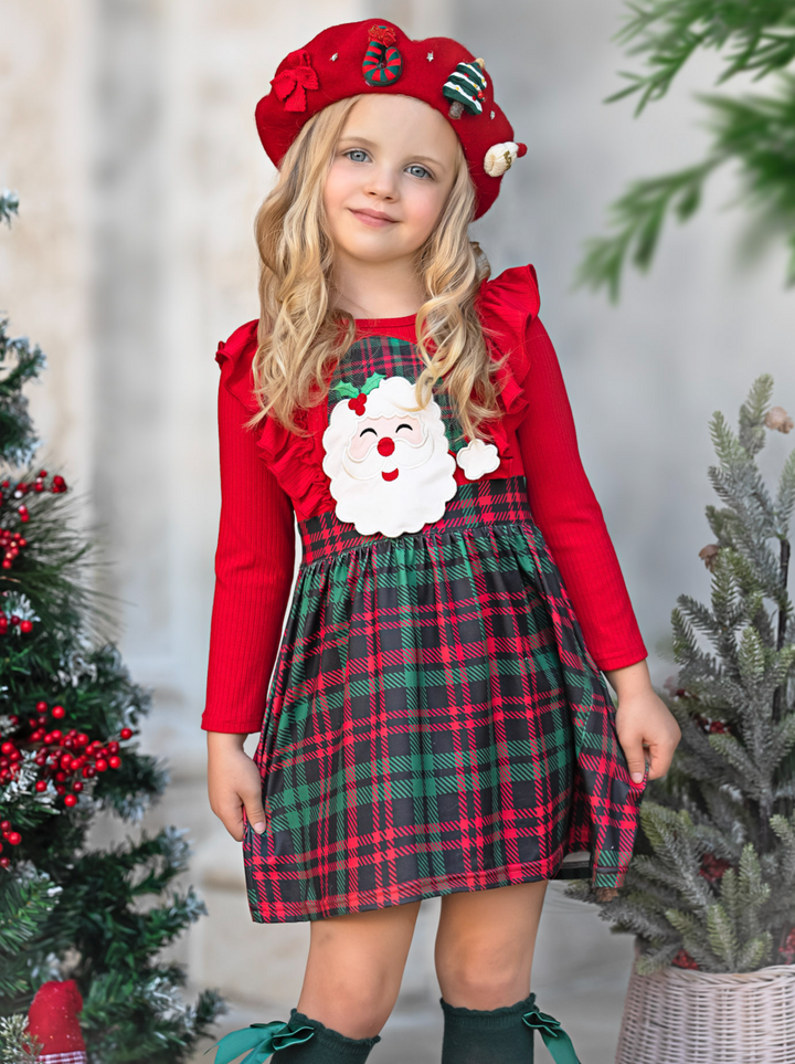 Santa Ruffled Plaid Long Sleeve Dress Mia Belle Girls