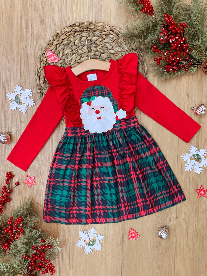 Santa Ruffled Plaid Long Sleeve Dress Mia Belle Girls