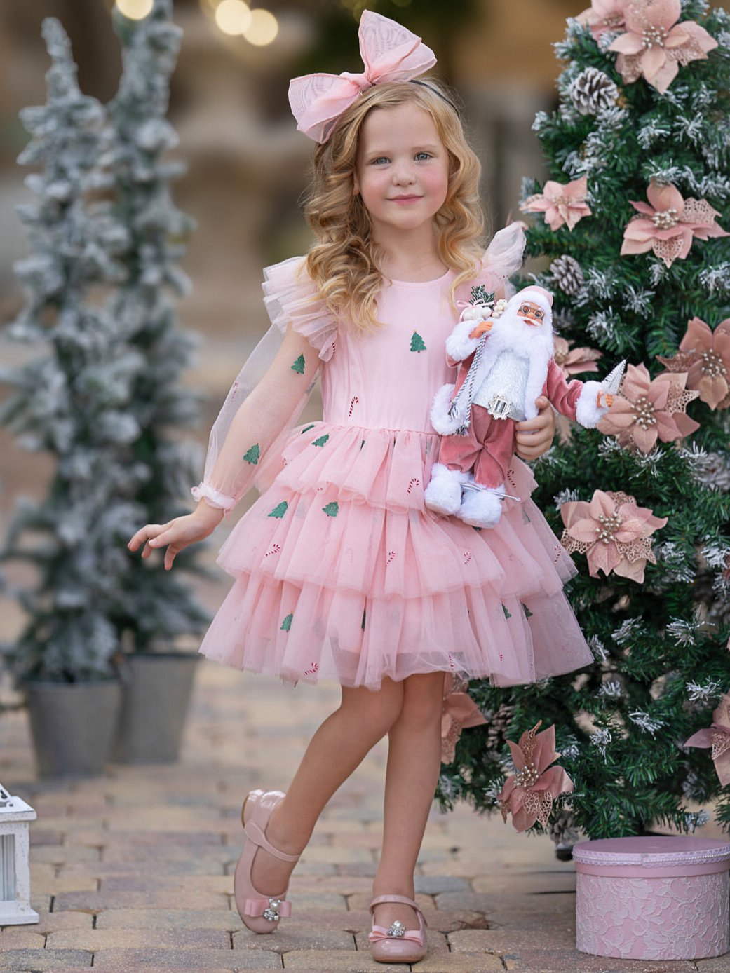 Frosted Pink Candy Cane Christmas Ruffled Tutu Dress Mia Belle Girls