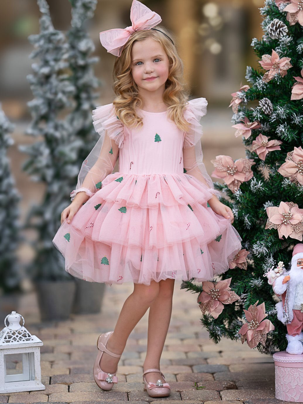 Frosted Pink Candy Cane Christmas Ruffled Tutu Dress Pink / 4T