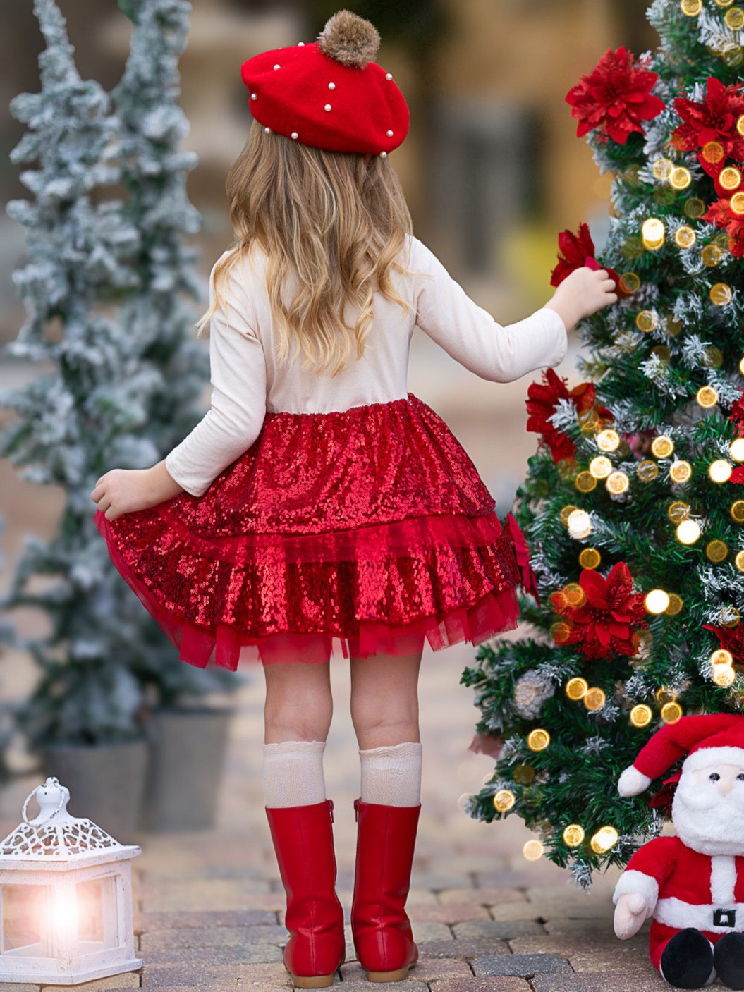 Sparkling Reindeer Sequin Long Sleeve Tutu Dress Mia Belle Girls