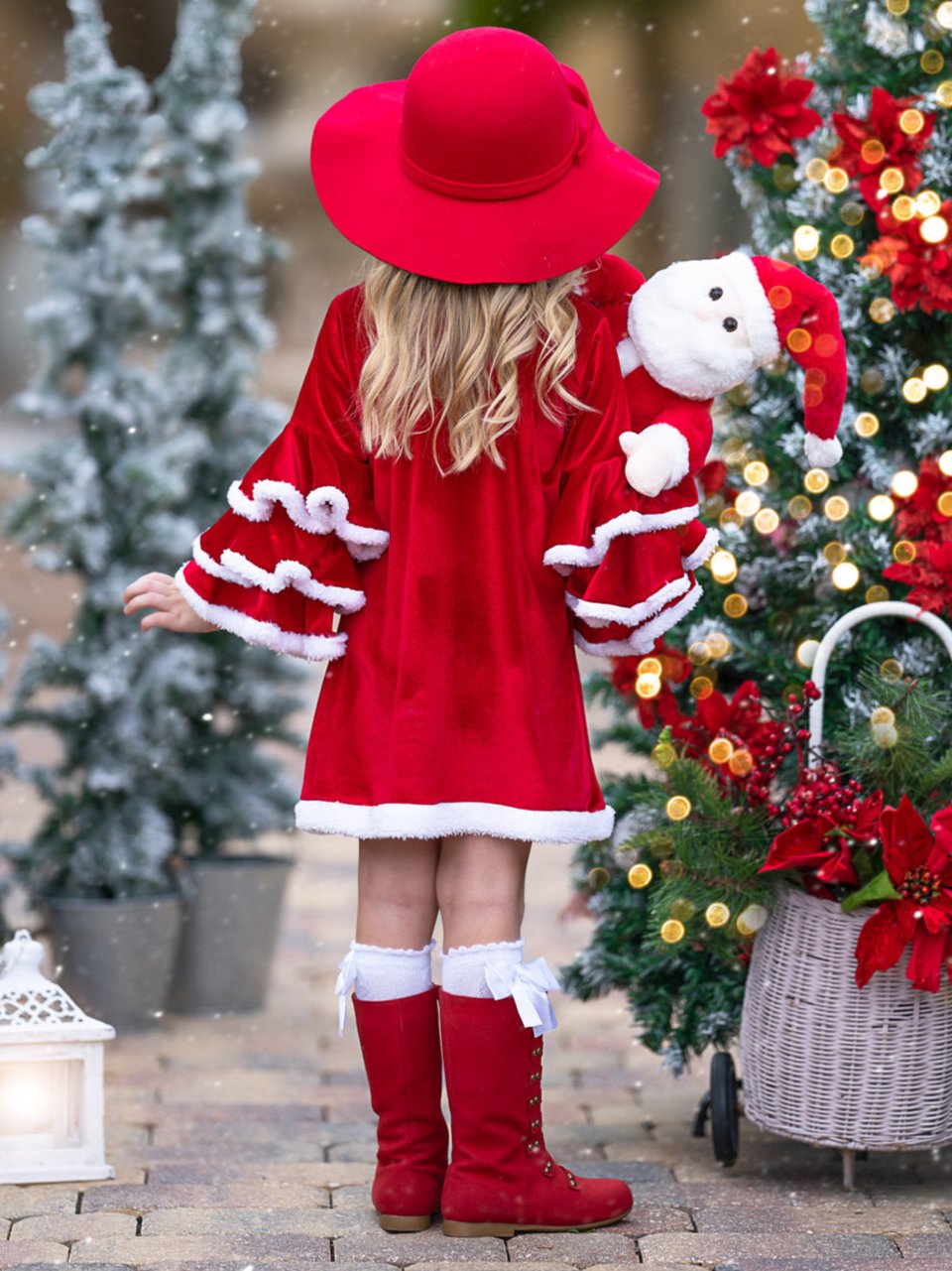 Velvet Santa Bell Sleeve with Faux Fur Dress Mia Belle Girls