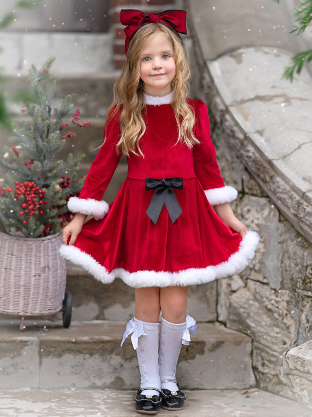 Festive Feelings Velour and Fur Trim Dress Mia Belle Girls