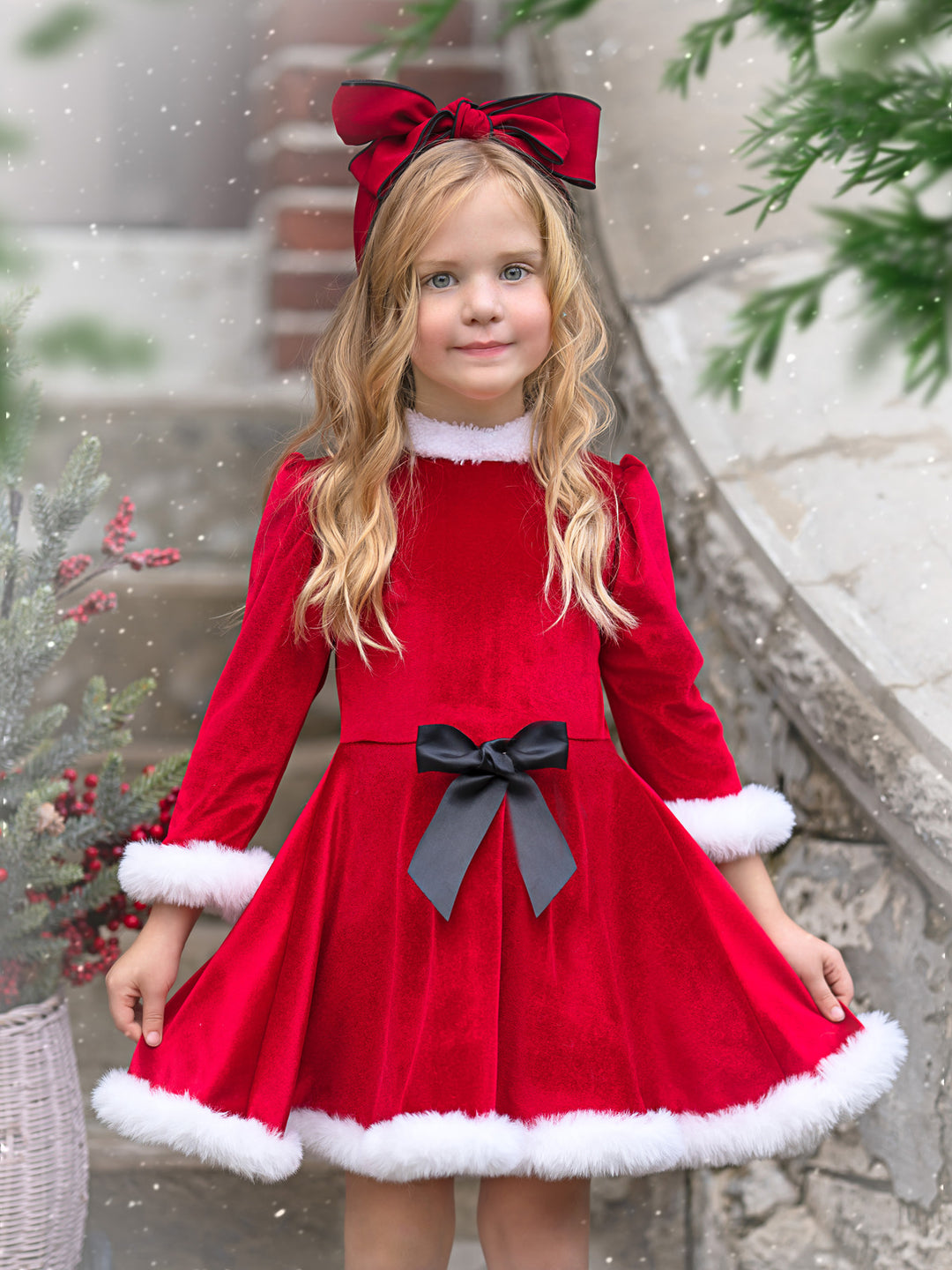 Festive Feelings Velour and Fur Trim Dress Mia Belle Girls