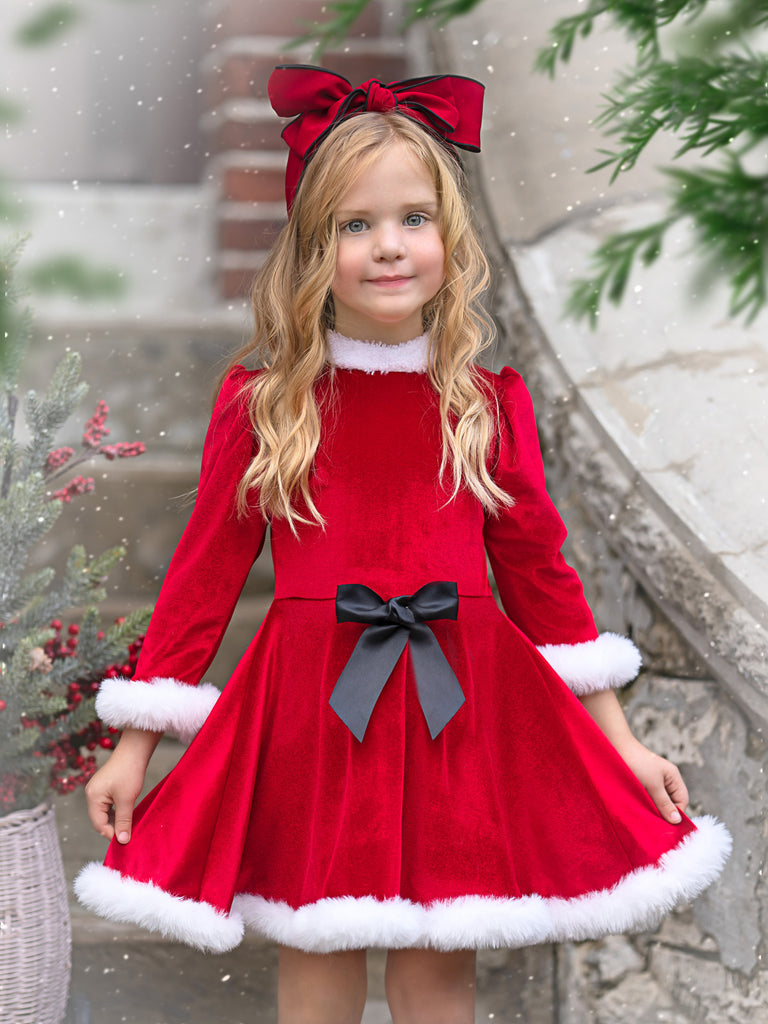 fur christmas dress Festive Feelings Velour and Trim Size:C (4-6) Women dress Easy Choice Ribbed Long Hand wash is recommended