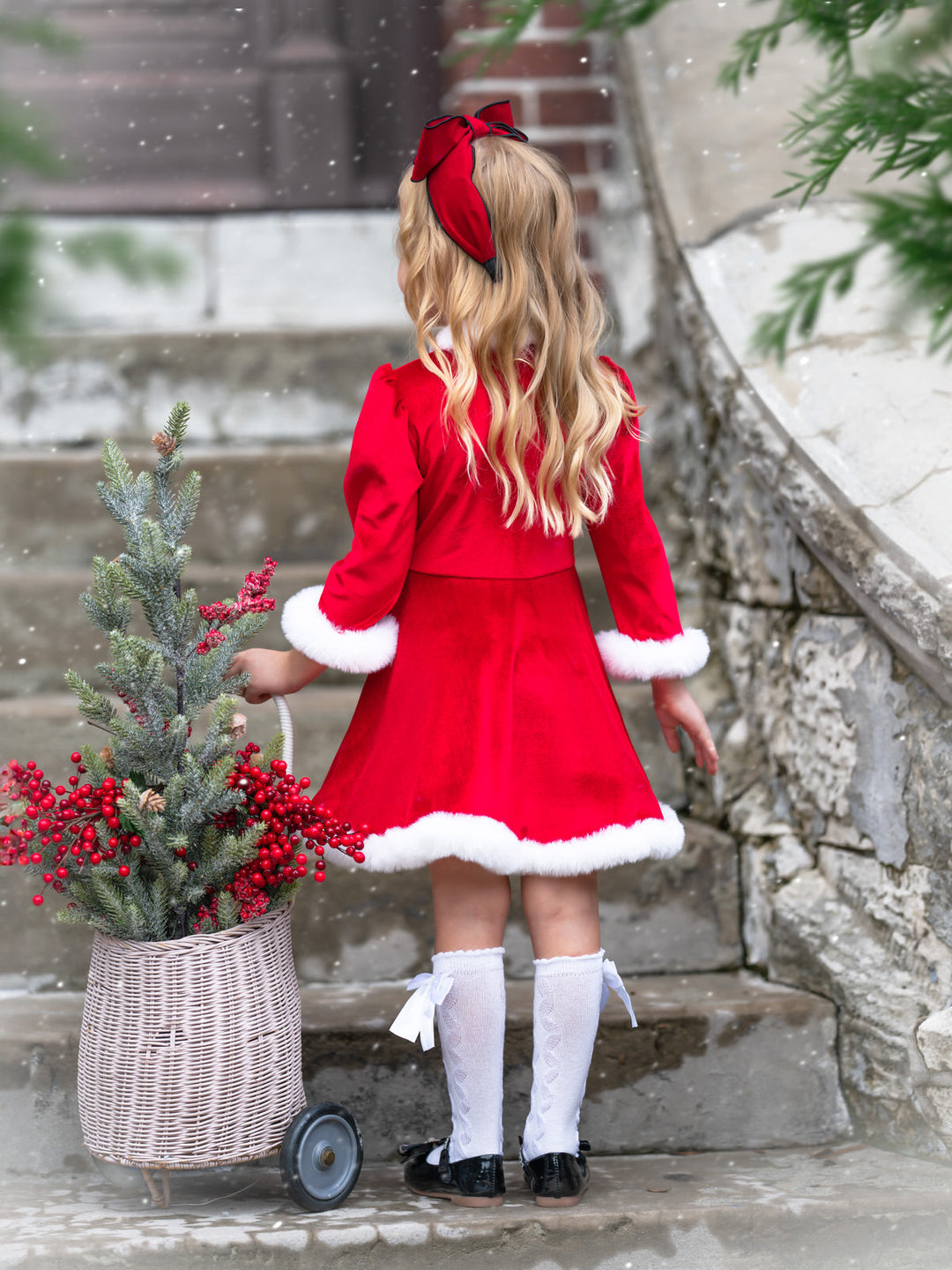 Festive Feelings Velour and Fur Trim Dress Mia Belle Girls