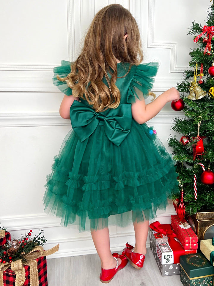 Festive Christmas Pom Pom Tulle Dress Mia Belle Girls