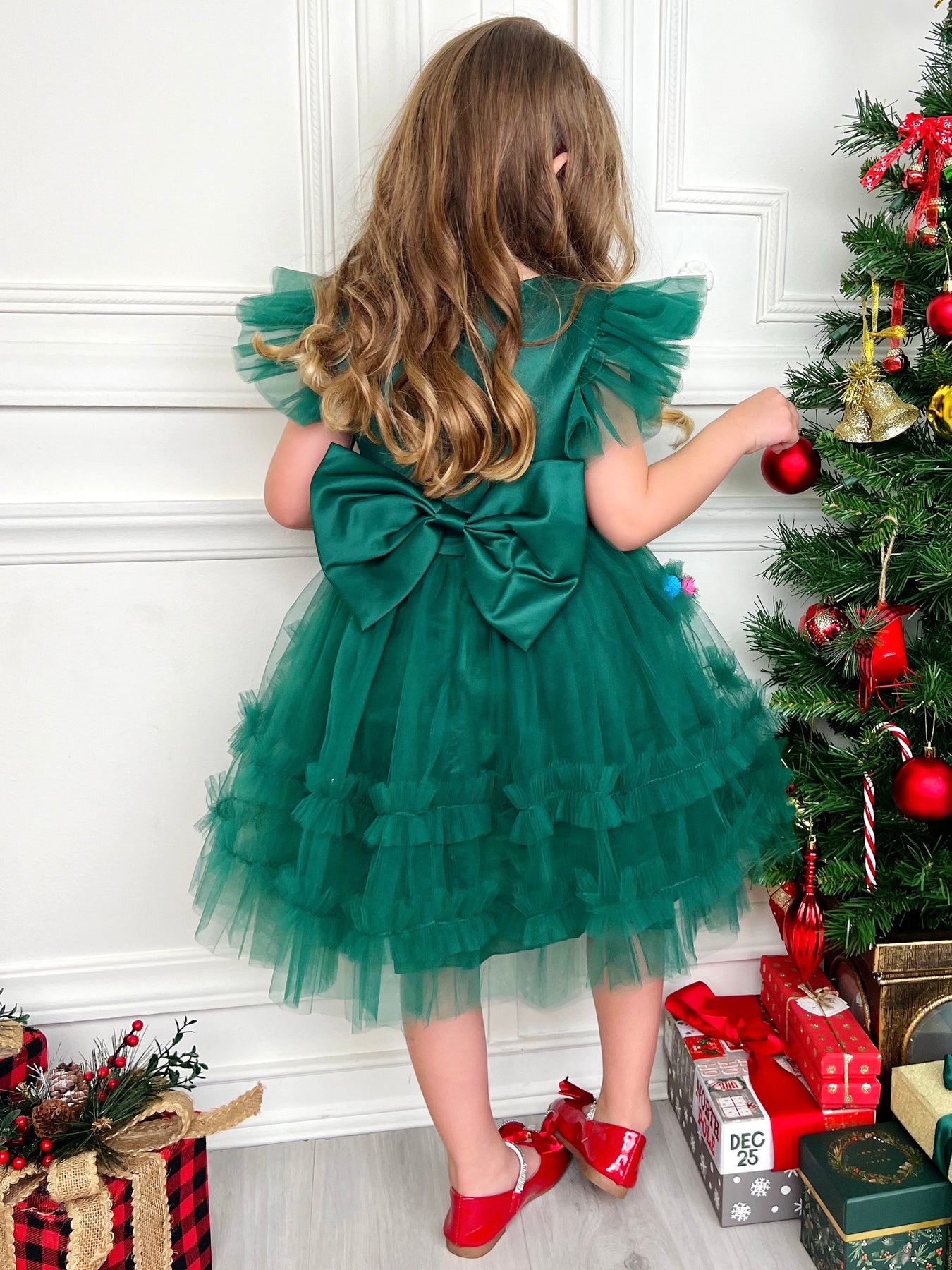 Festive Christmas Pom Pom Tulle Dress – Mia Belle Girls