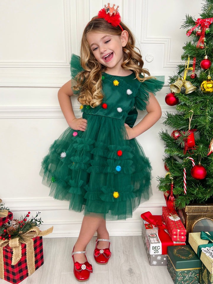 Festive Christmas Pom Pom Tulle Dress Mia Belle Girls