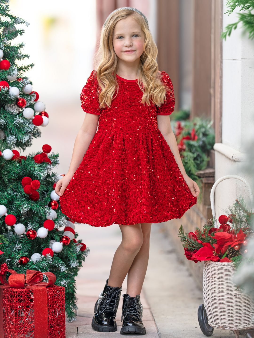 Glam Sparkle Sequin Puff Sleeve Dress