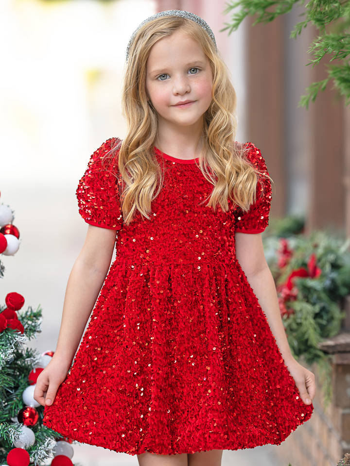 Glam Sparkle Sequin Puff Sleeve Dress