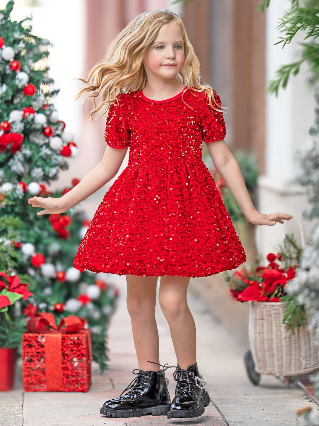 Glam Sparkle Sequin Puff Sleeve Dress