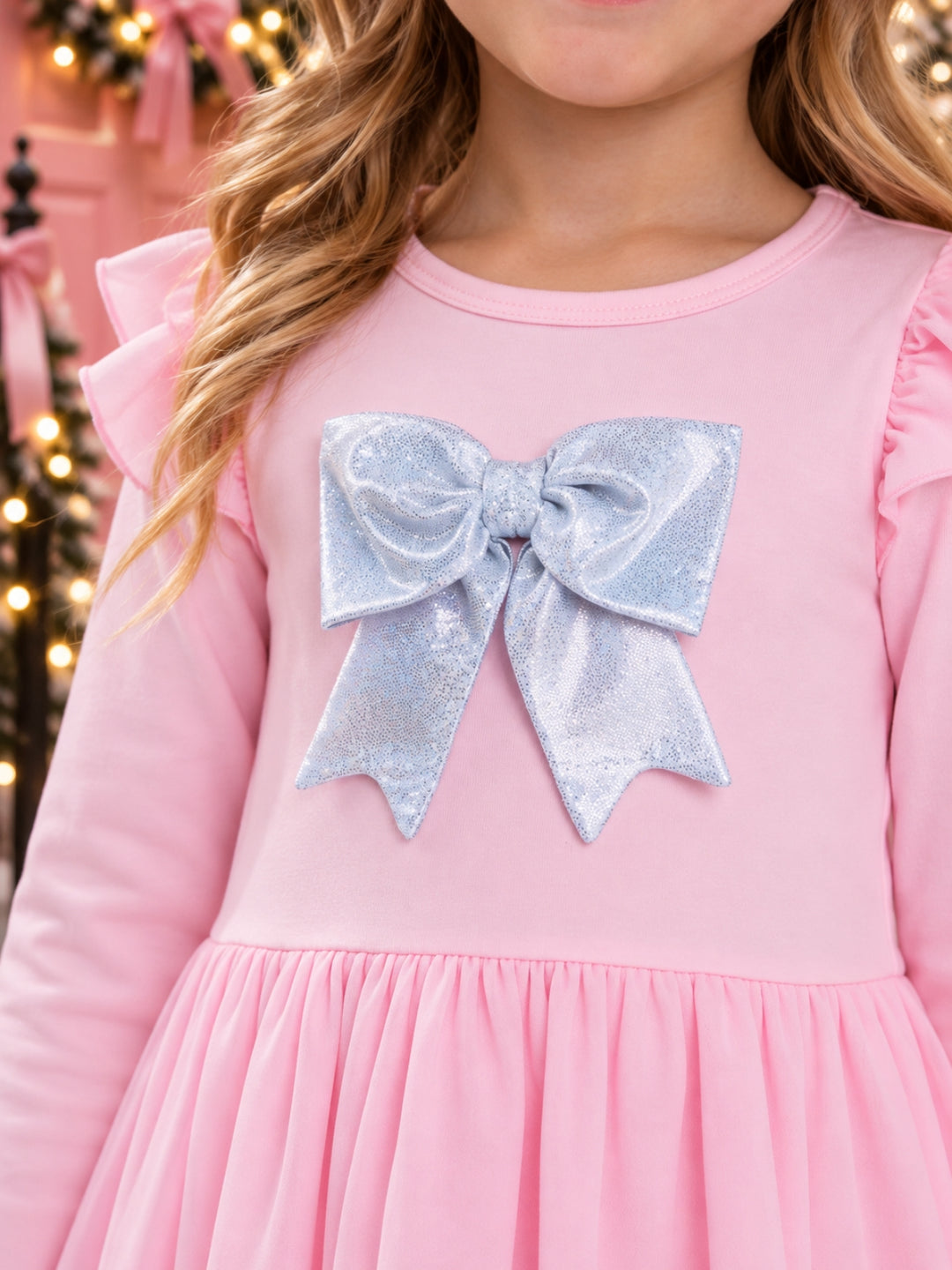 Silver Bow Pink Tulle Twirl Dress