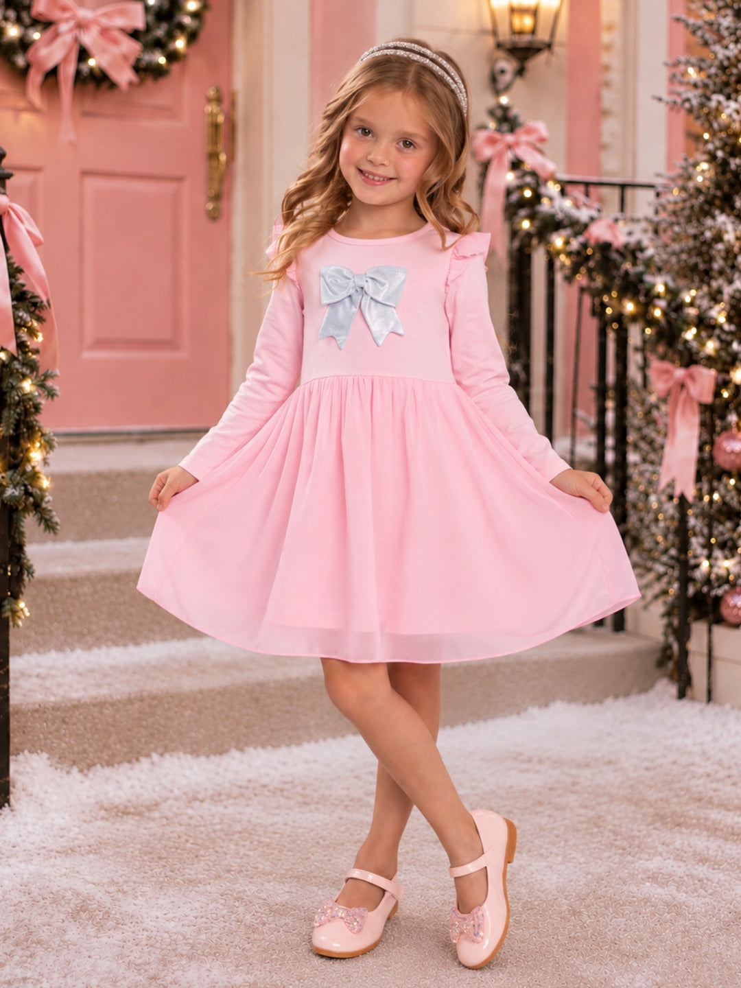 Silver Bow Pink Tulle Twirl Dress
