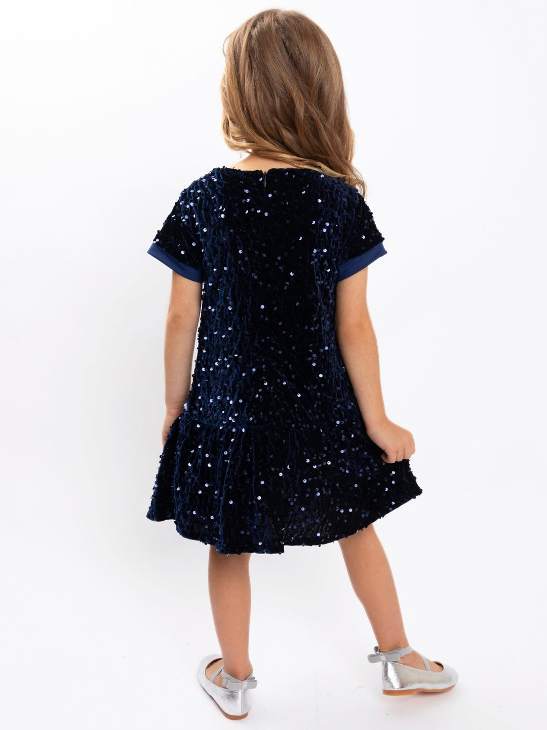 Midnight Bow Navy Sequin Drop-Waist Dress