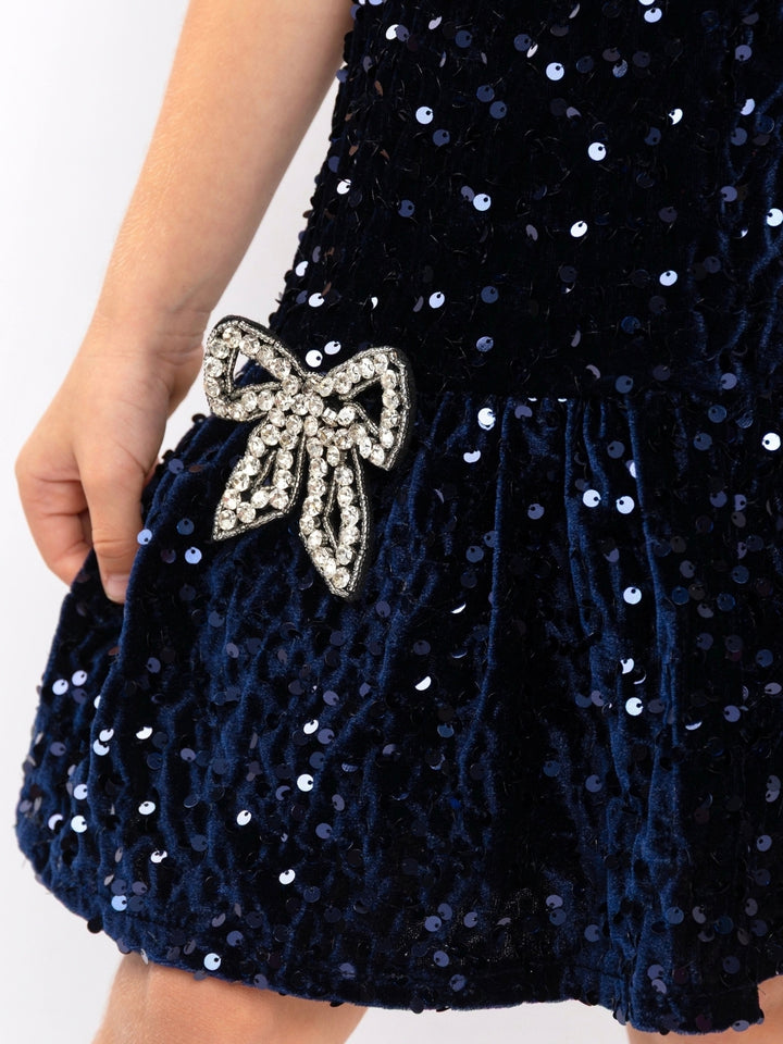 Midnight Bow Navy Sequin Drop-Waist Dress
