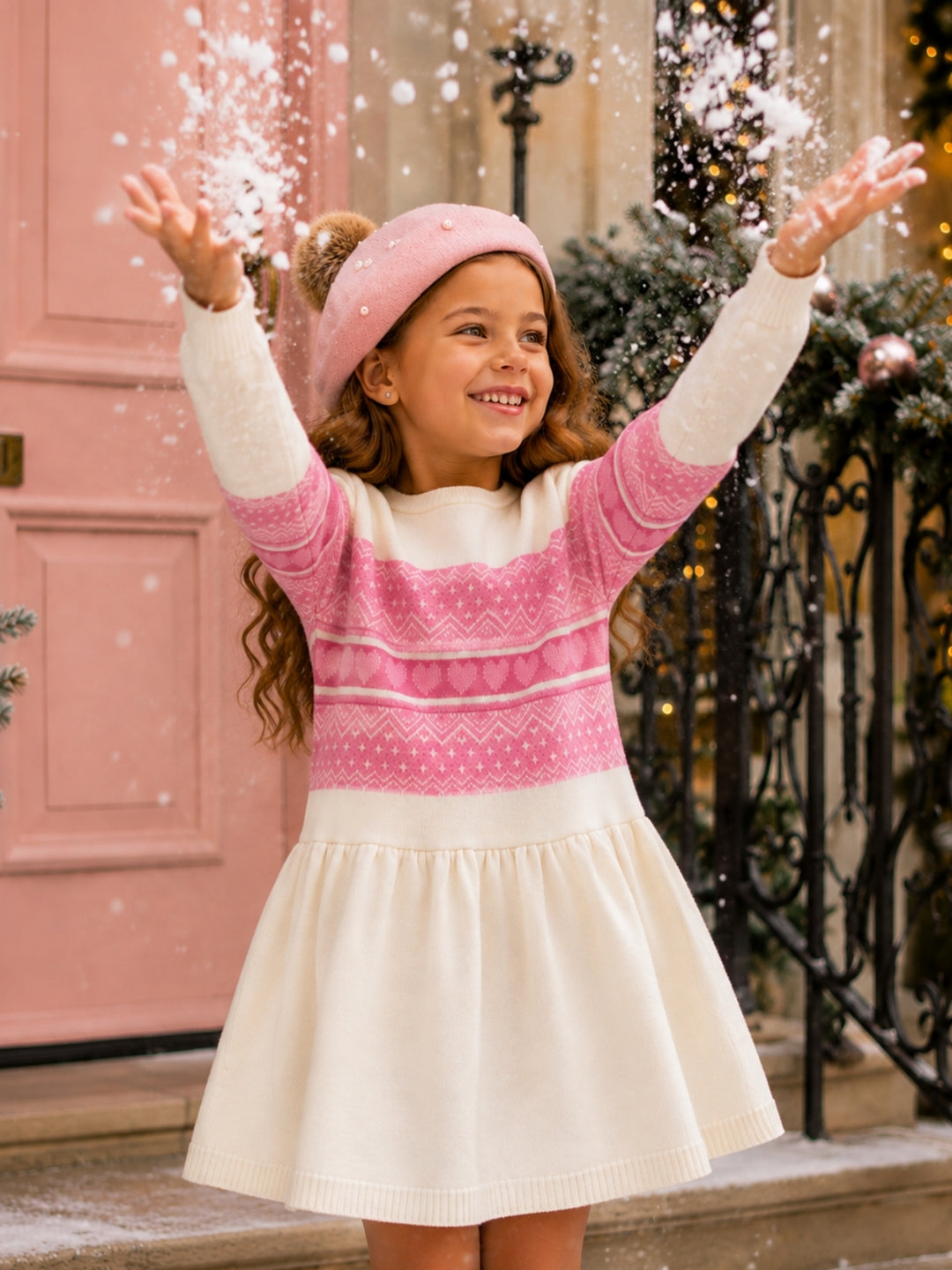 Pink Snow Day Heart Sweater Dress