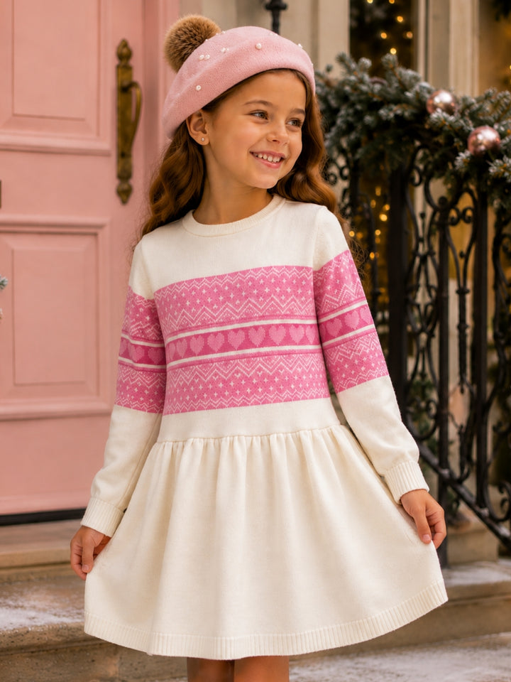Pink Snow Day Heart Sweater Dress