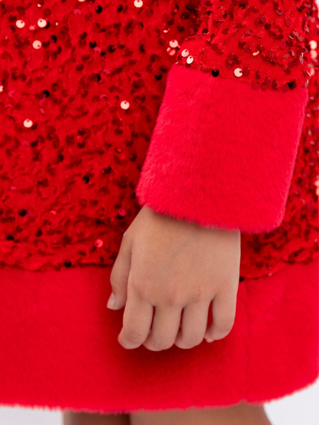Red Sequin & Faux Fur Trim Christmas Shift Dress