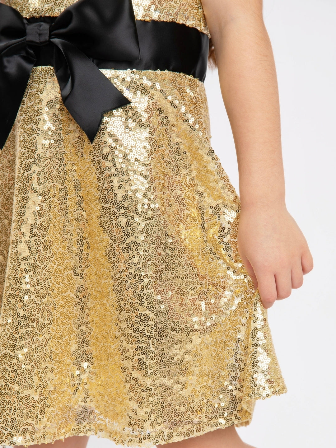 Gold Sequin & Black Satin Bow Holiday Dress