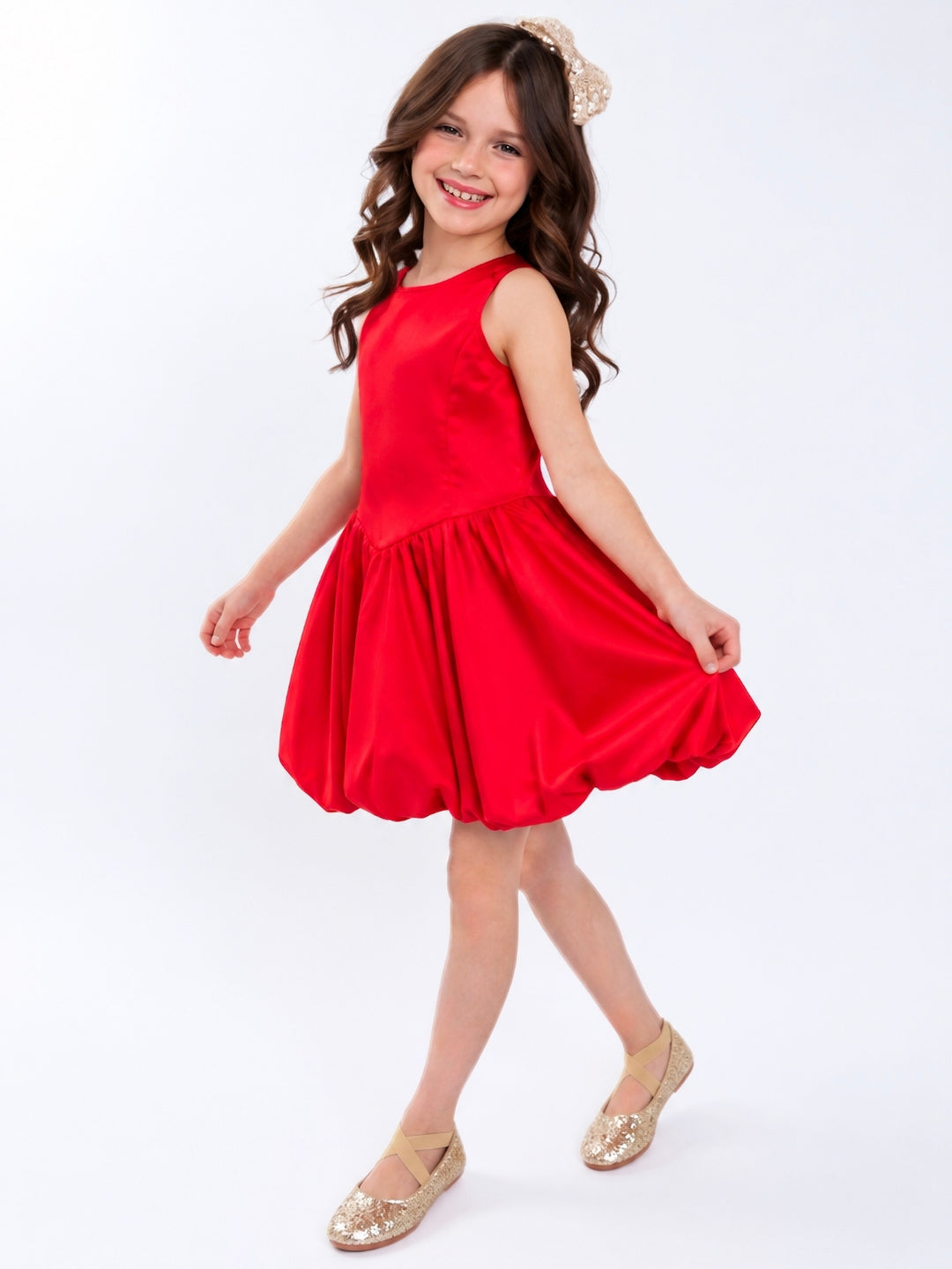 Red Sateen Drop Waist Holiday Dress
