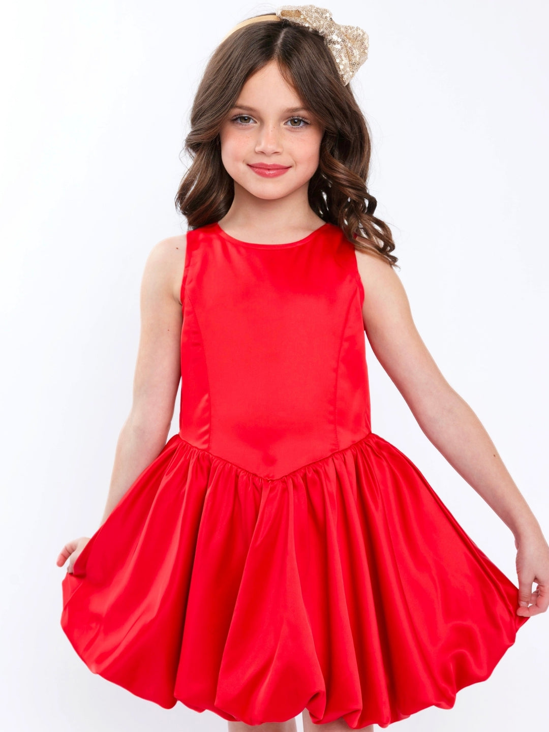 Red Sateen Drop Waist Holiday Dress