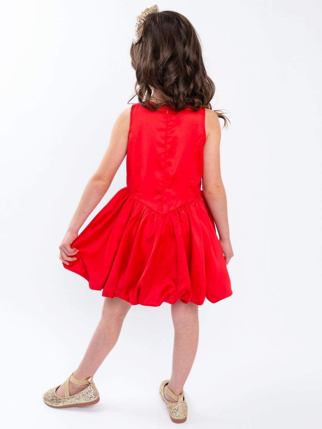 Red Sateen Drop Waist Holiday Dress