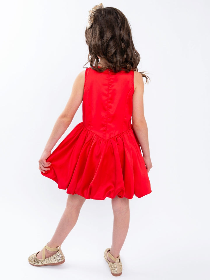 Red Sateen Drop Waist Holiday Dress