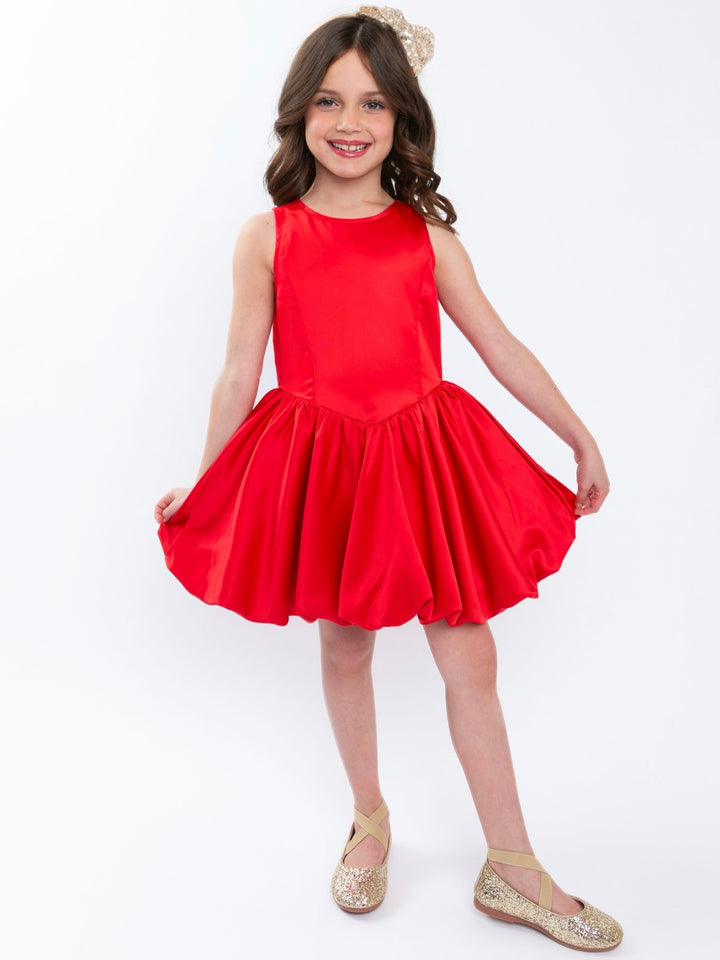 Red Sateen Drop Waist Holiday Dress