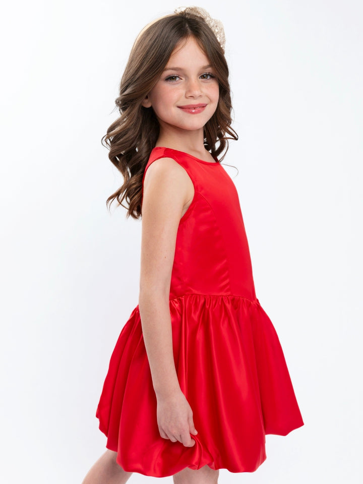 Red Sateen Drop Waist Holiday Dress