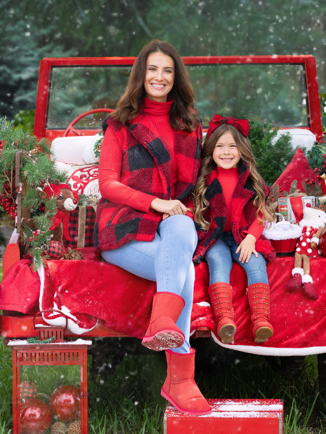Mommy and Me Furry Buffalo Plaid Outerwear Vest Mia Belle Girls