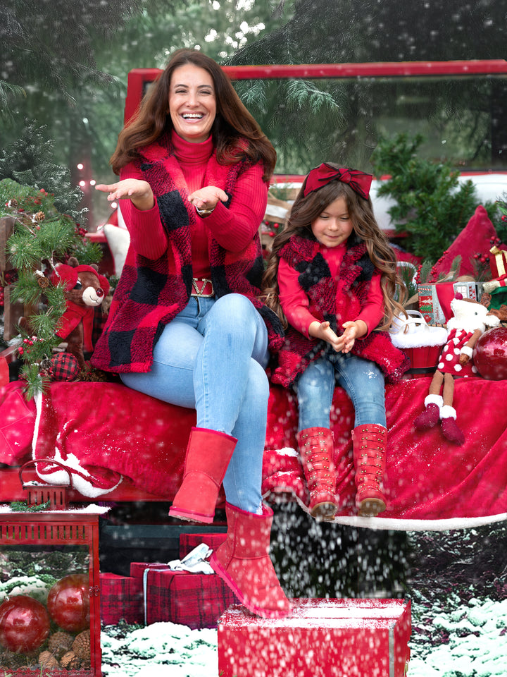 Mommy and Me Furry Buffalo Plaid Outerwear Vest Mia Belle Girls