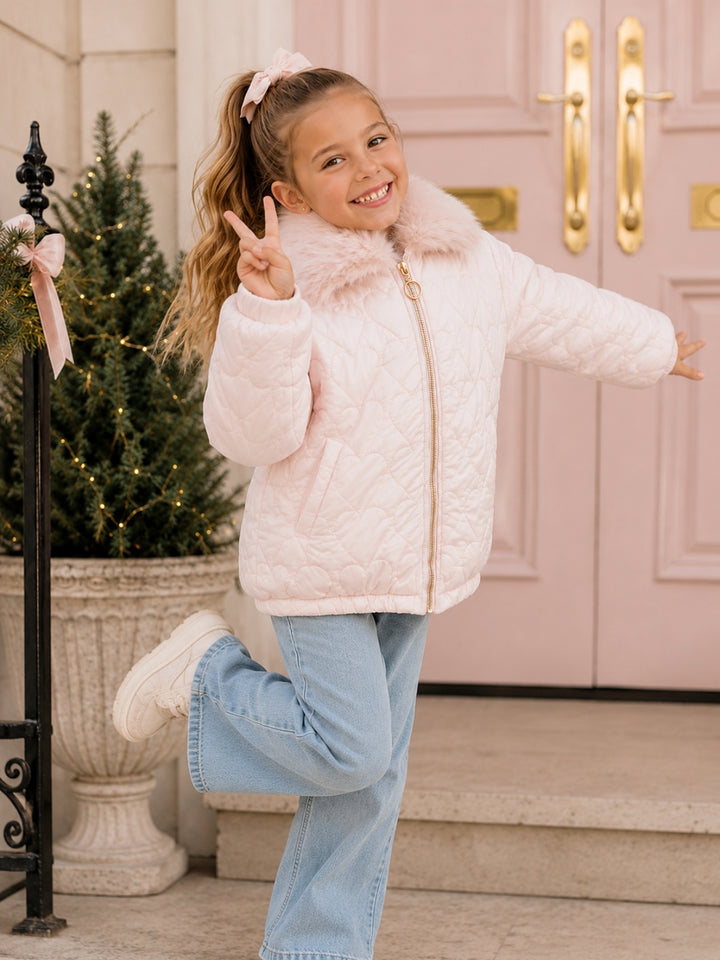 Pretty in Pink Quilted Faux Fur Collar Jacket