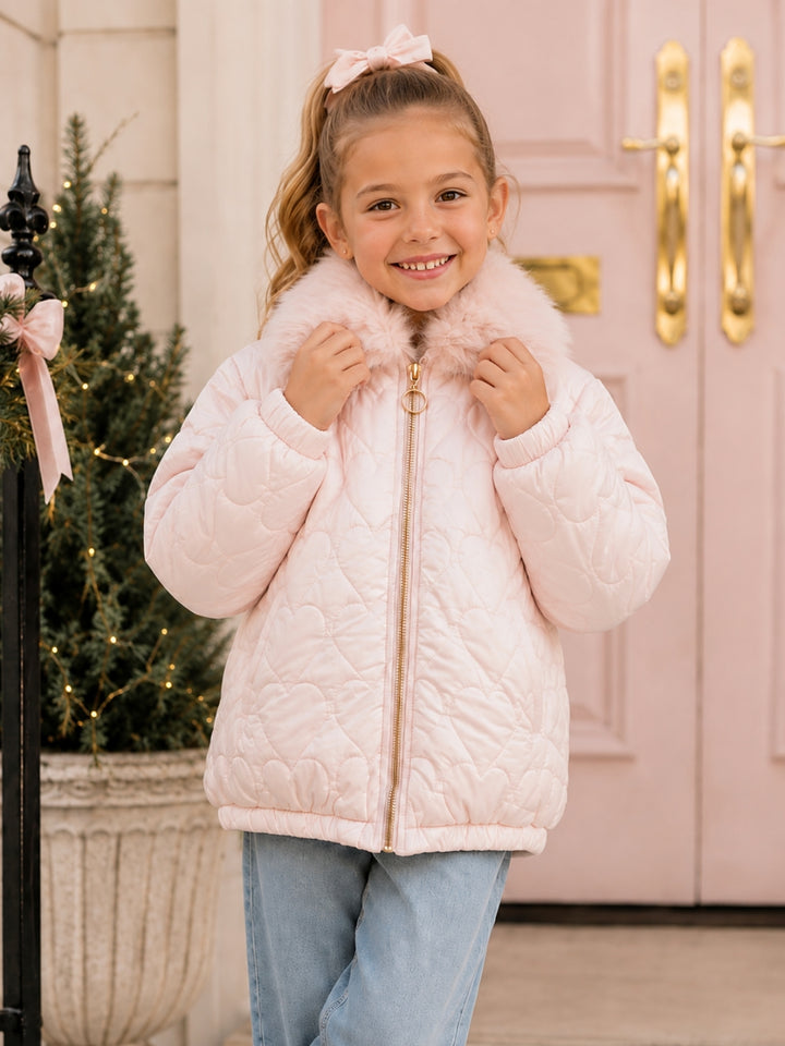 Pretty in Pink Quilted Faux Fur Collar Jacket