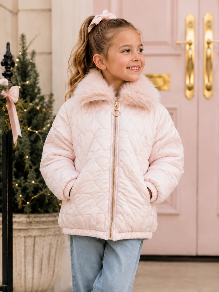 Pretty in Pink Quilted Faux Fur Collar Jacket