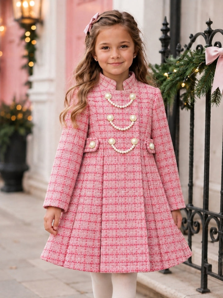 Luxe Rose Pearl Tweed Coat Dress