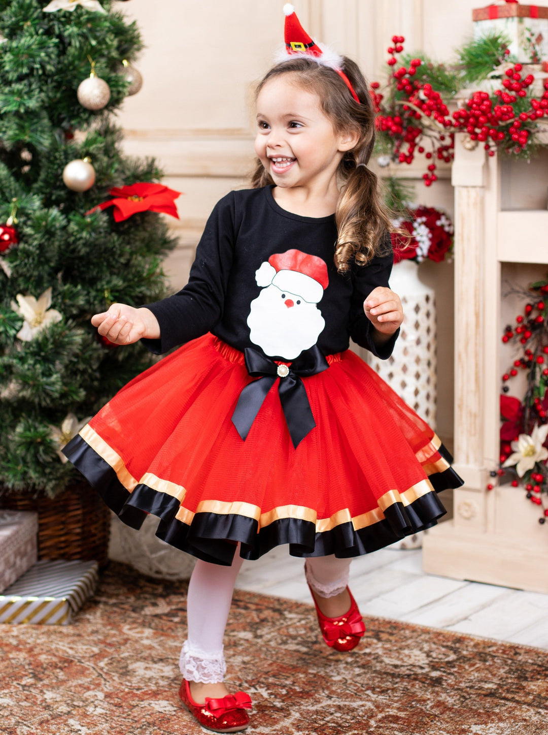 Santa Is Coming Satin Hem Tutu Skirt Set