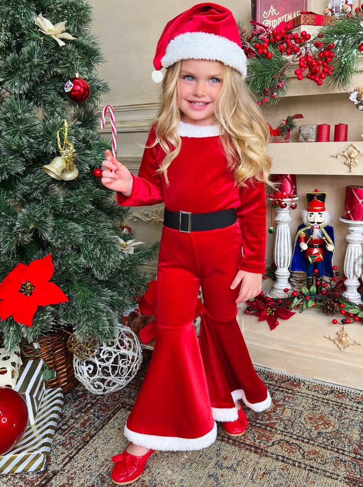 Girls Christmas Outfit | Cute Santa Claus Suit Velvet Bell Bottom Set