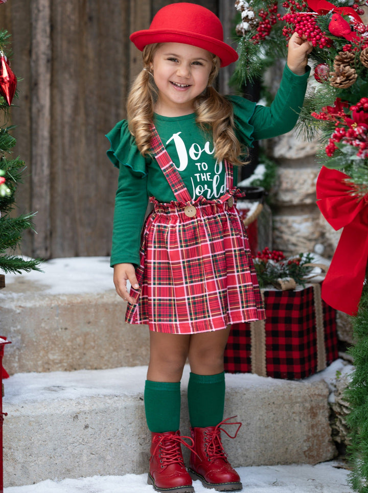 Joy To The World Plaid Suspender Skirt Set Mia Belle Girls