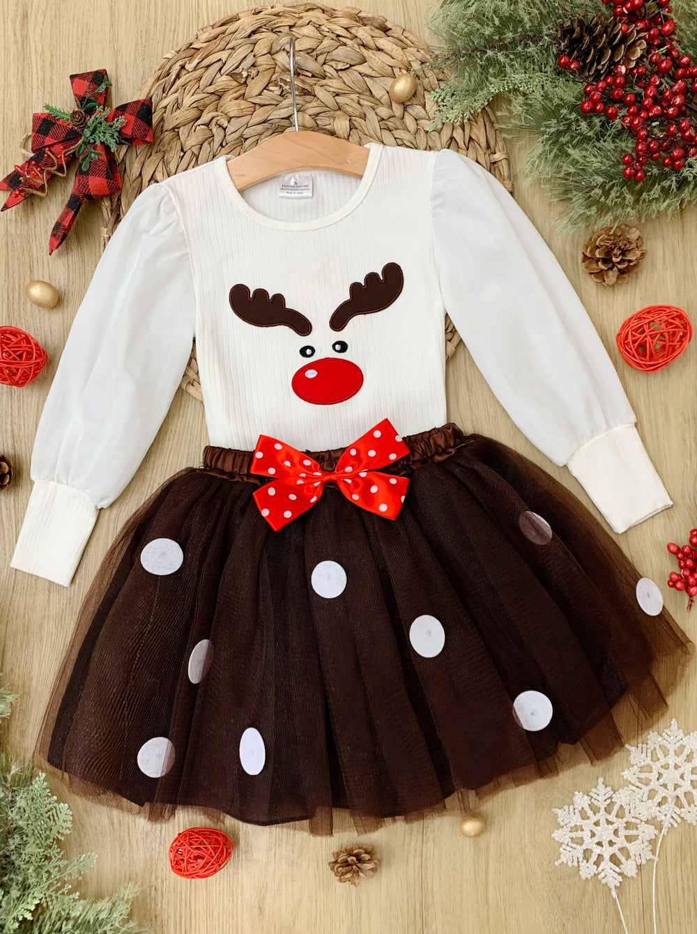 Cute Winter Skirt Sets | Reindeer Top Tutu Skirt Set | Mia Belle Girls