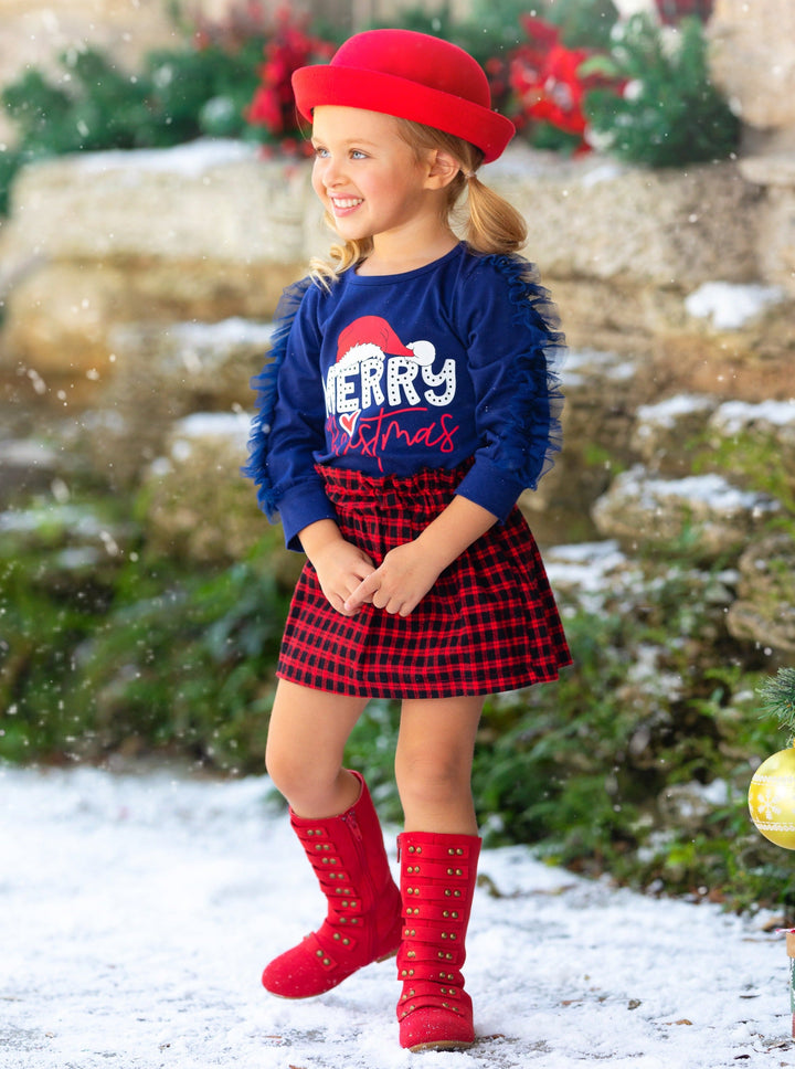 Merry Christmas Flutter Tulle Plaid Skirt Set