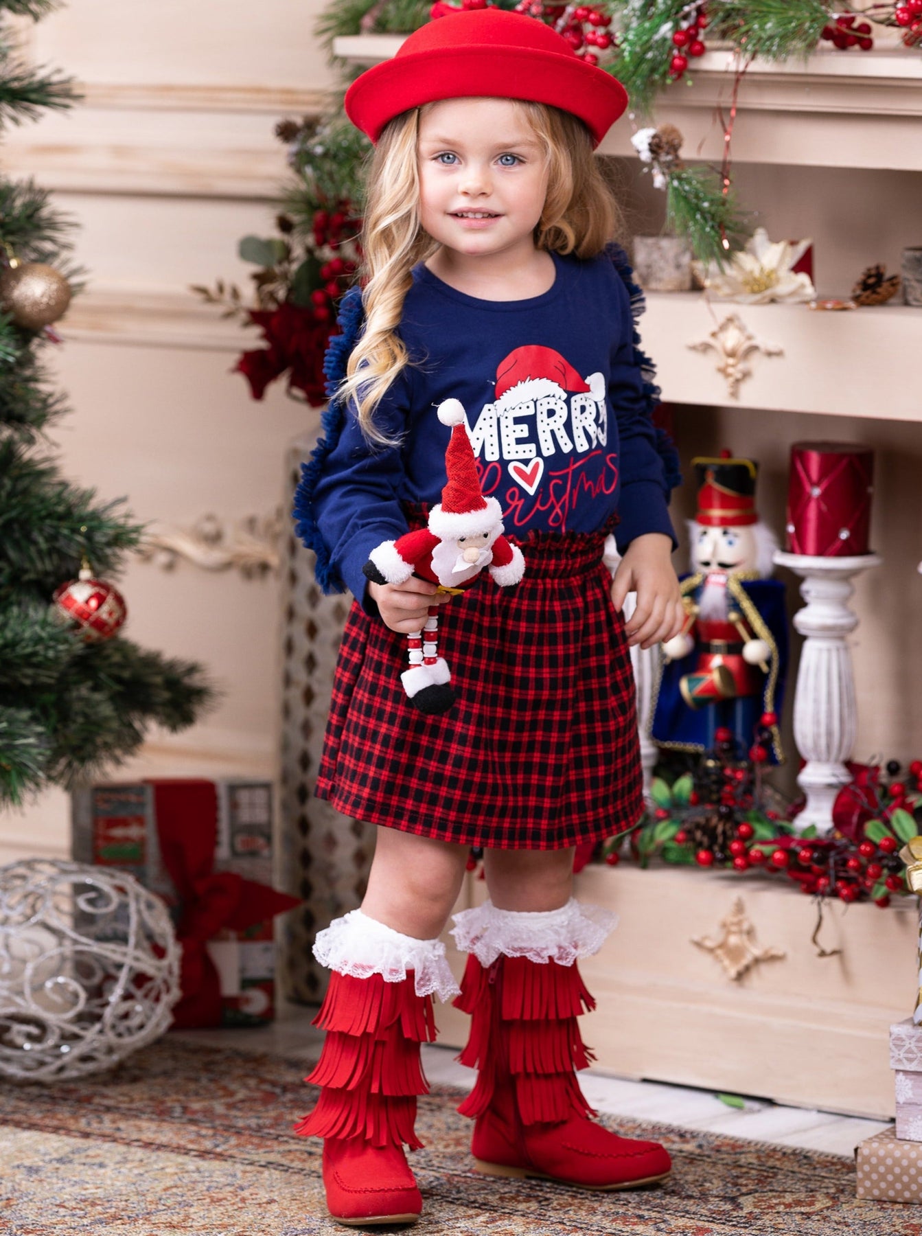 Magical Time Merry Christmas Top and Checkered Skirt Set – Mia Belle Girls