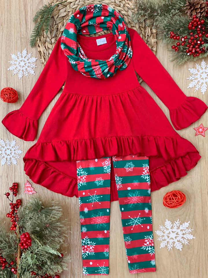 Toddler Winter Clothes | Snowflake Stripe Tunic, Scarf & Legging Set