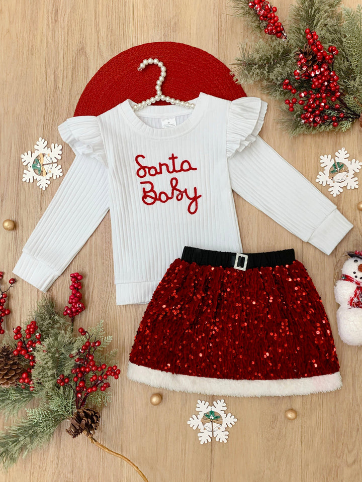 Santa Baby Ruffled Top and Sequin Skirt Set Mia Belle Girls