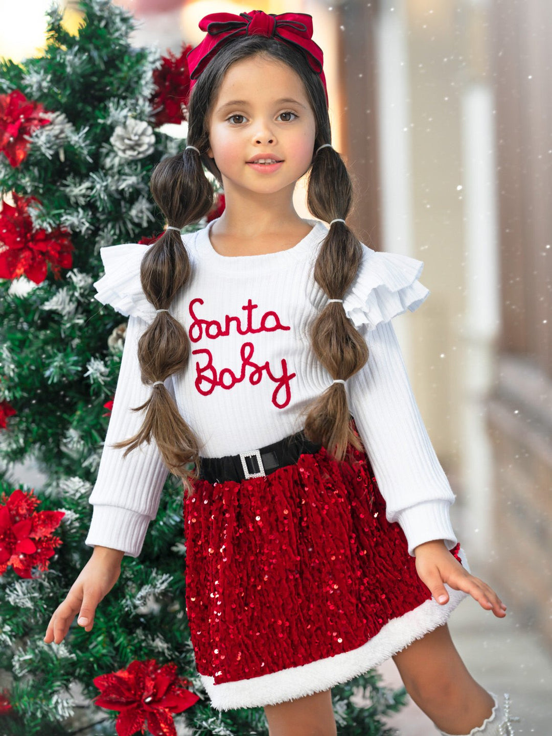 Santa Baby Ruffled Top and Sequin Skirt Set Mia Belle Girls