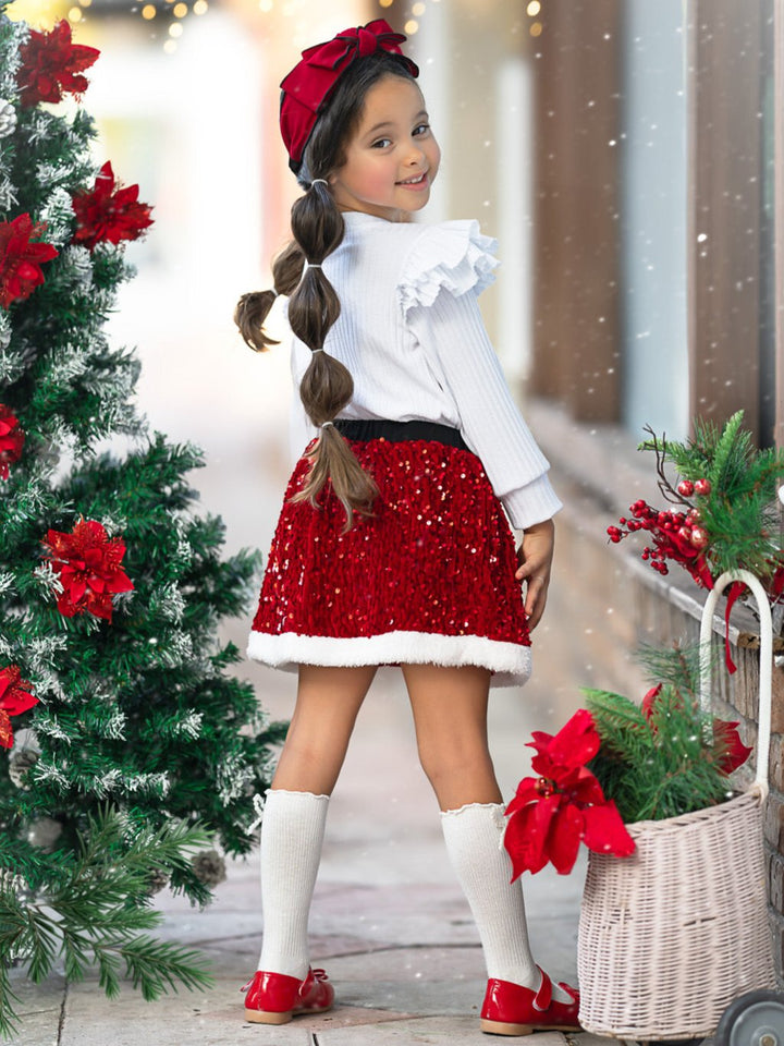 Santa Baby Ruffled Top and Sequin Skirt Set Mia Belle Girls
