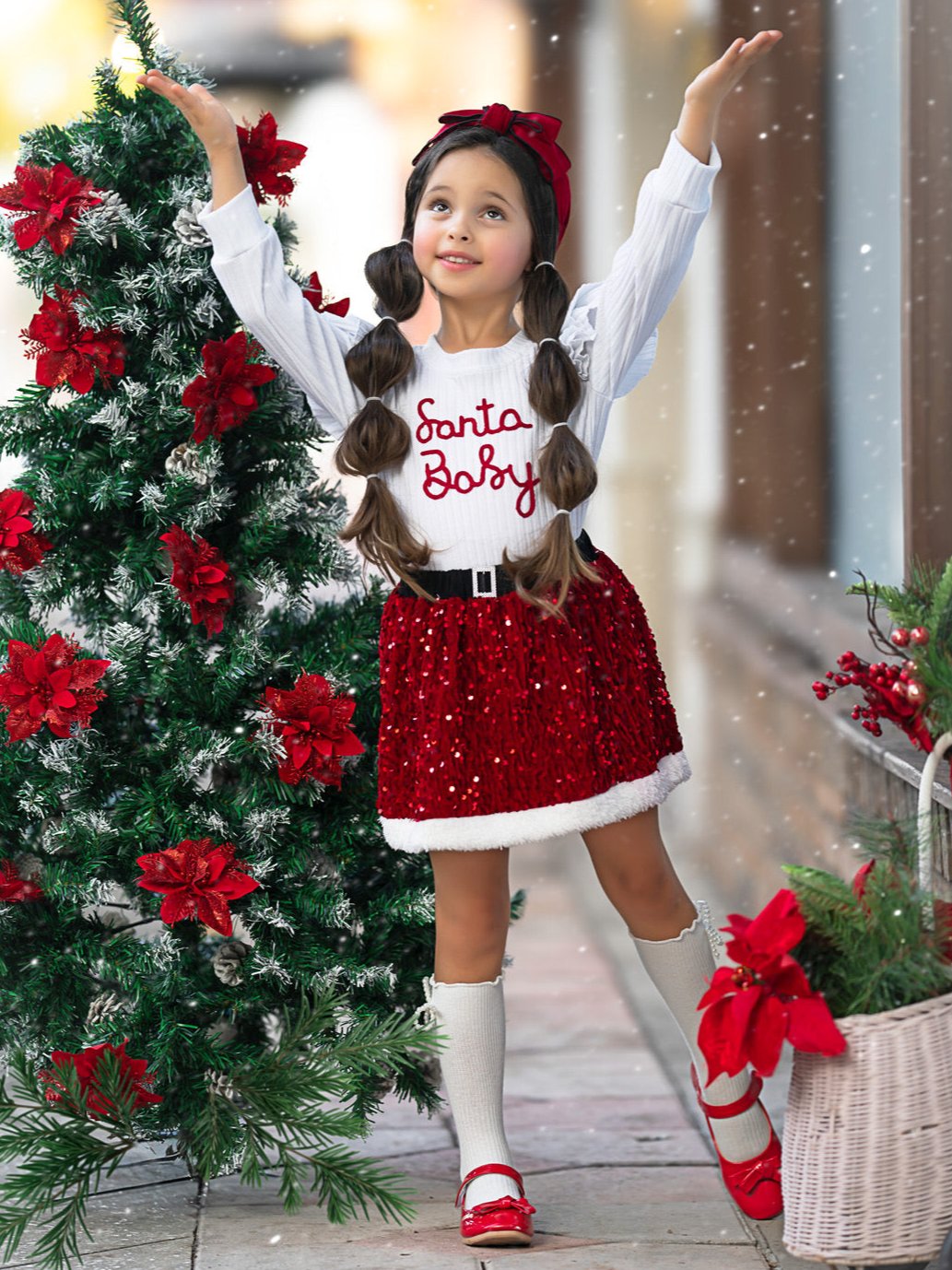 Santa Baby Ruffled Top and Sequin Skirt Set Mia Belle Girls