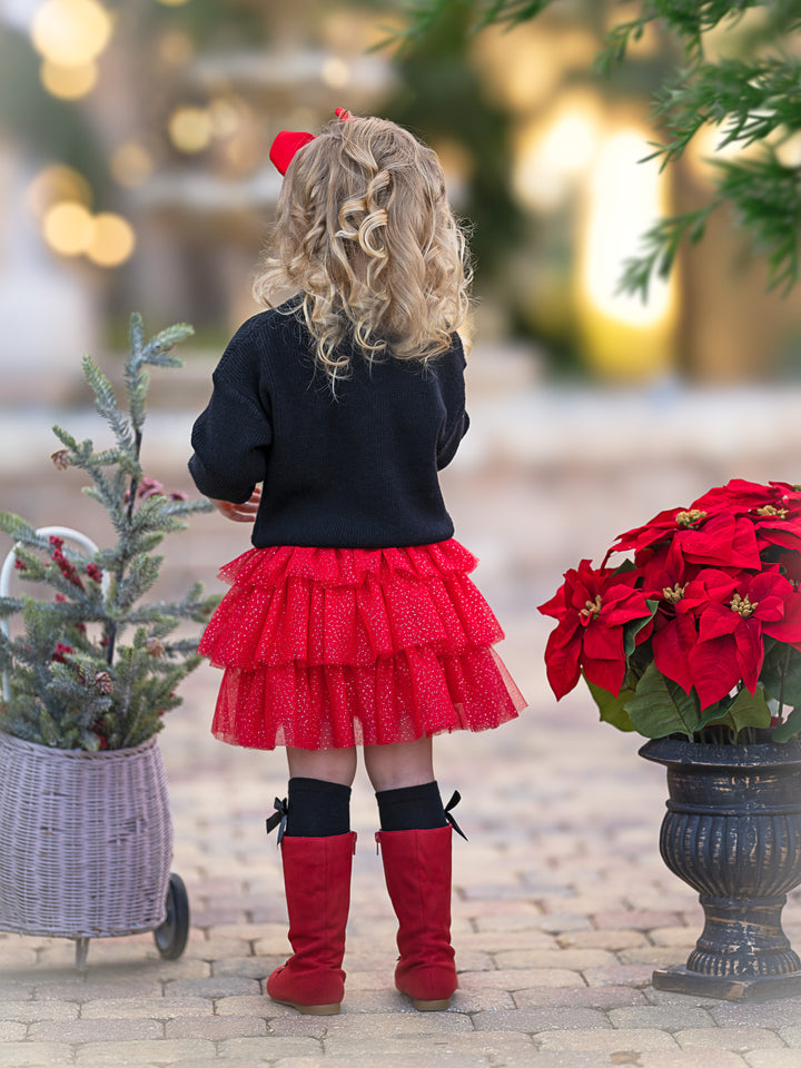 Jolly Embroidered Sweater and Glitter Tutu Skirt Set Mia Belle Girls